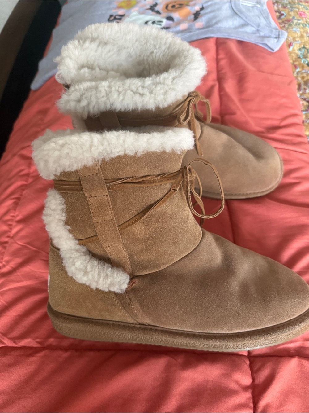 BearPaw Women's Tan Suede Shearling Lined Slippers